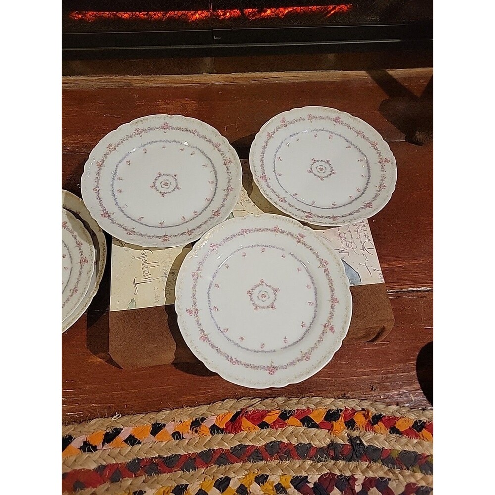 Set - 3 Chantilly Pouyat Limoges Dinnerware Antique 7.5" Plates Roses Laurels
